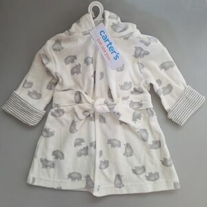 Carter's Bath Robe with Belt and Hoodie with Ears, White & Gray, Size 0-9mth NWT